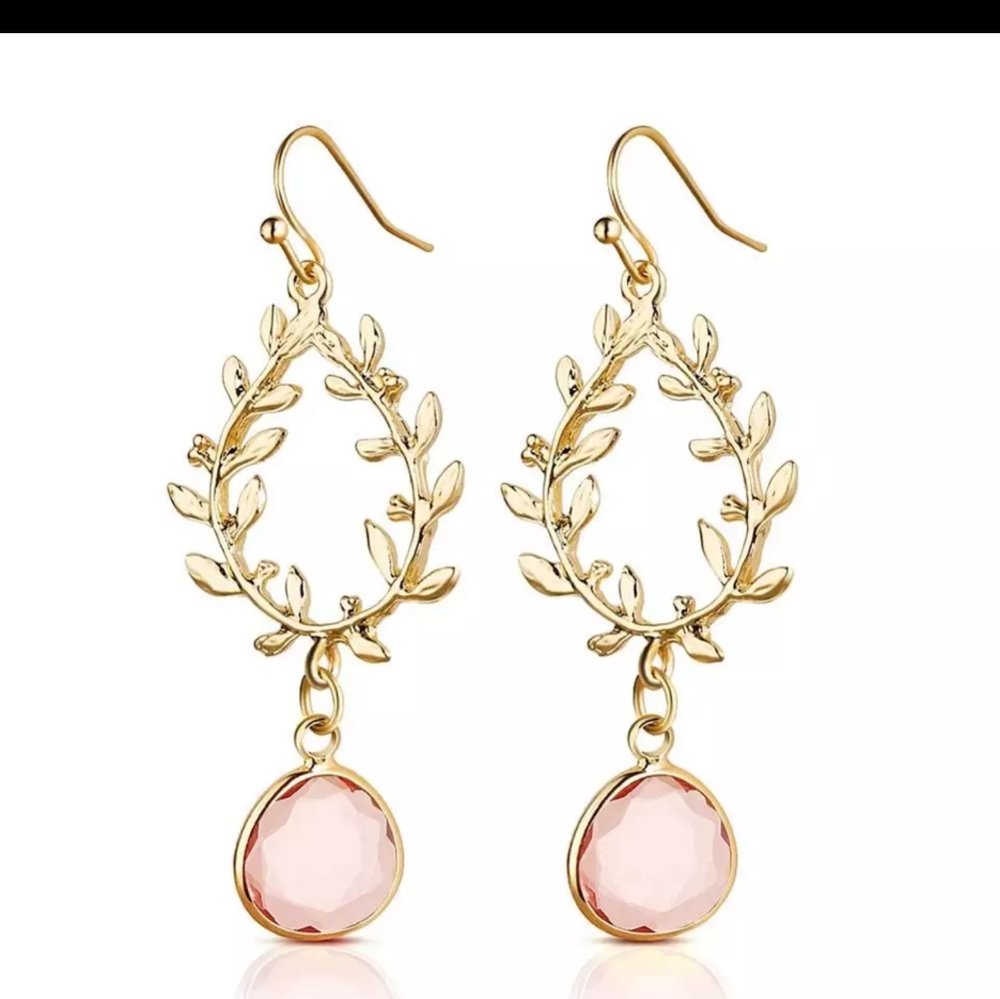 Gold and Pink Crystal Earrings